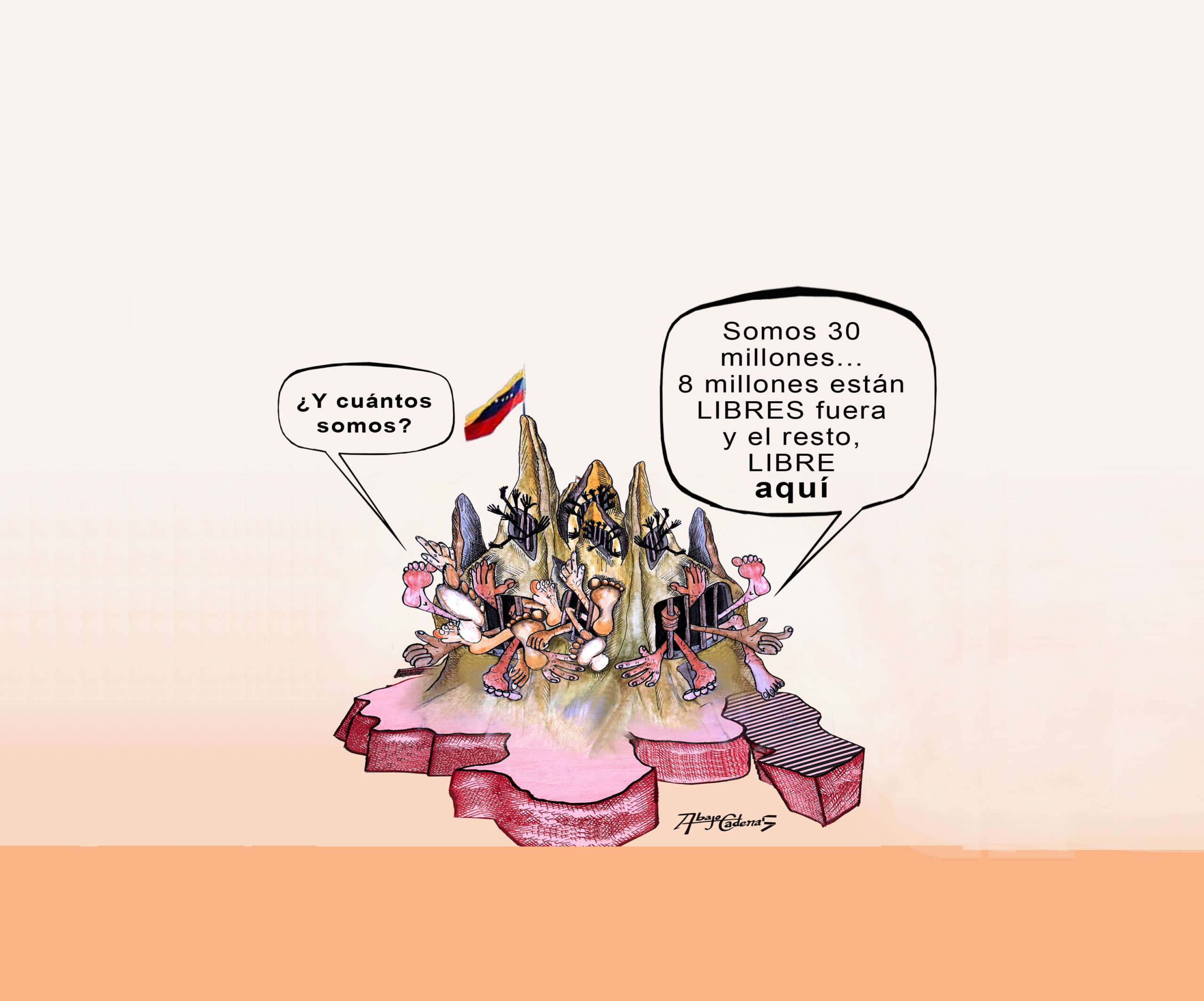 Caricatura de presos políticos y diáspora en Venezuela